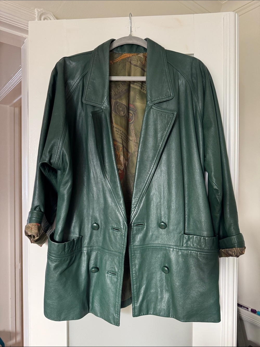 Forest Green Leather Blazer Jacket